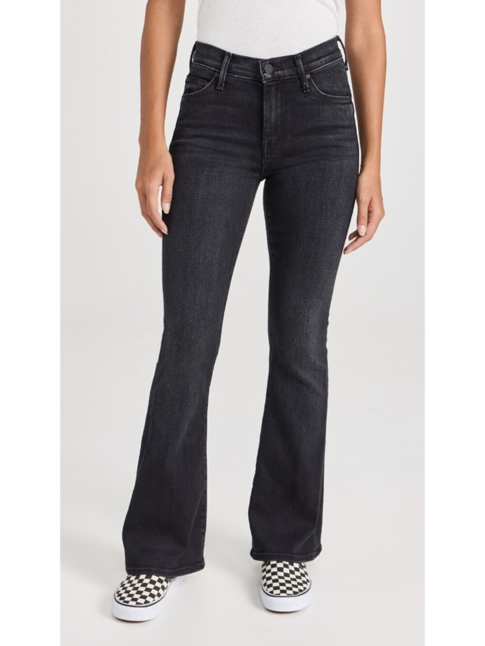 NWT Mother The Weekender in Deep End Black Stretch Flare Jeans 25